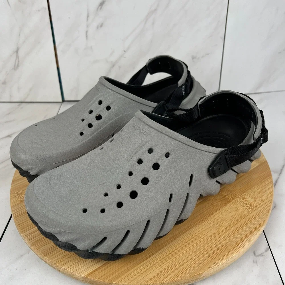 Crocs Echo Clog Mens Size 8 [Womens 10] Black Silver Reflective Clogs Shoes